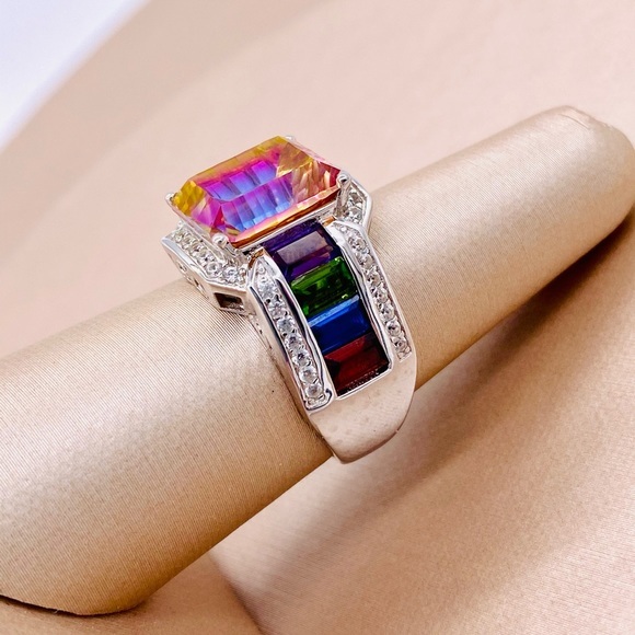 EUC Sterling Silver Bi Colored Topaz Cocktail Ring - Picture 7 of 16